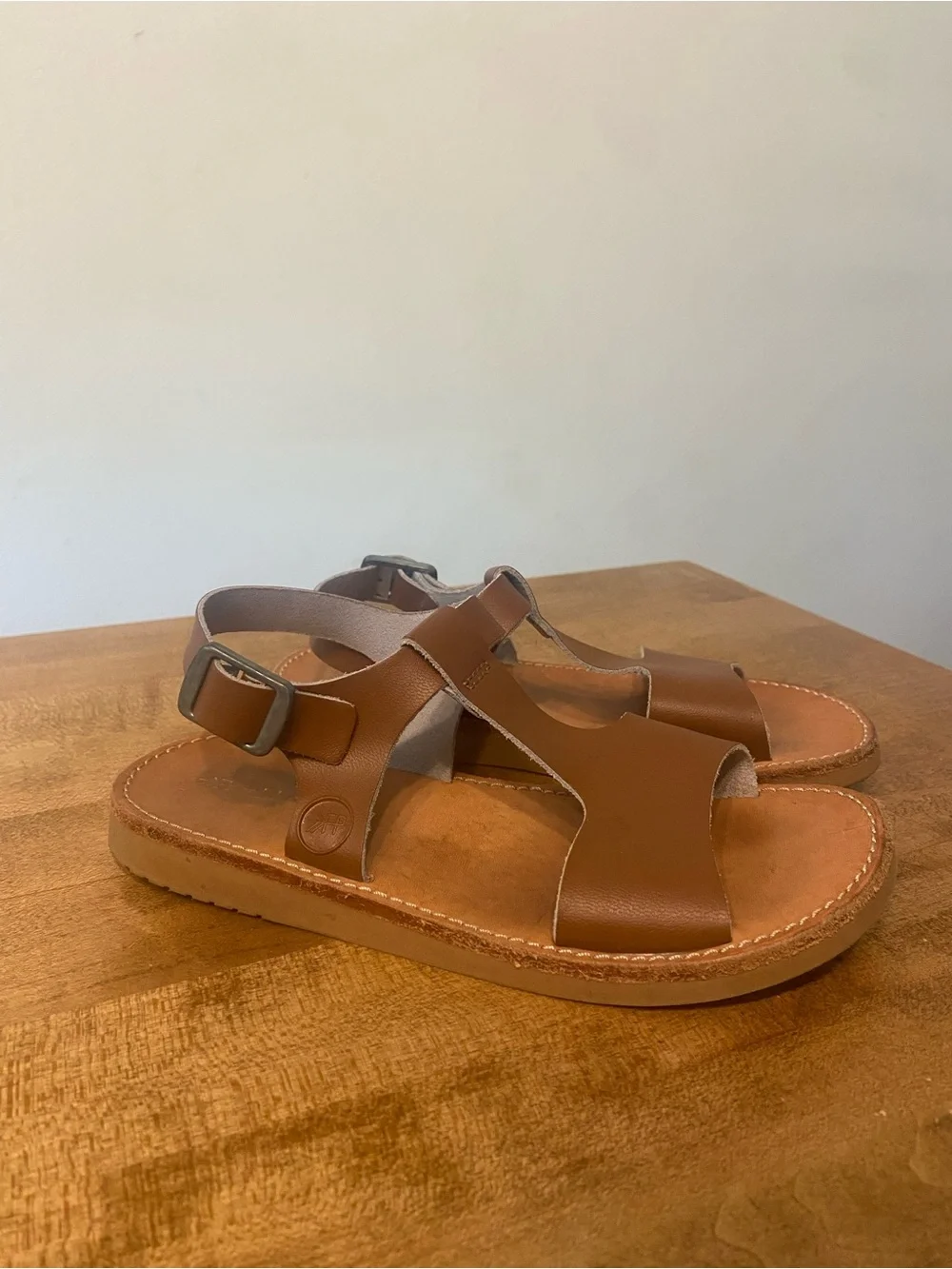 Freshly Picked Girls Brown Leather Open-Toe Buckle Sandals